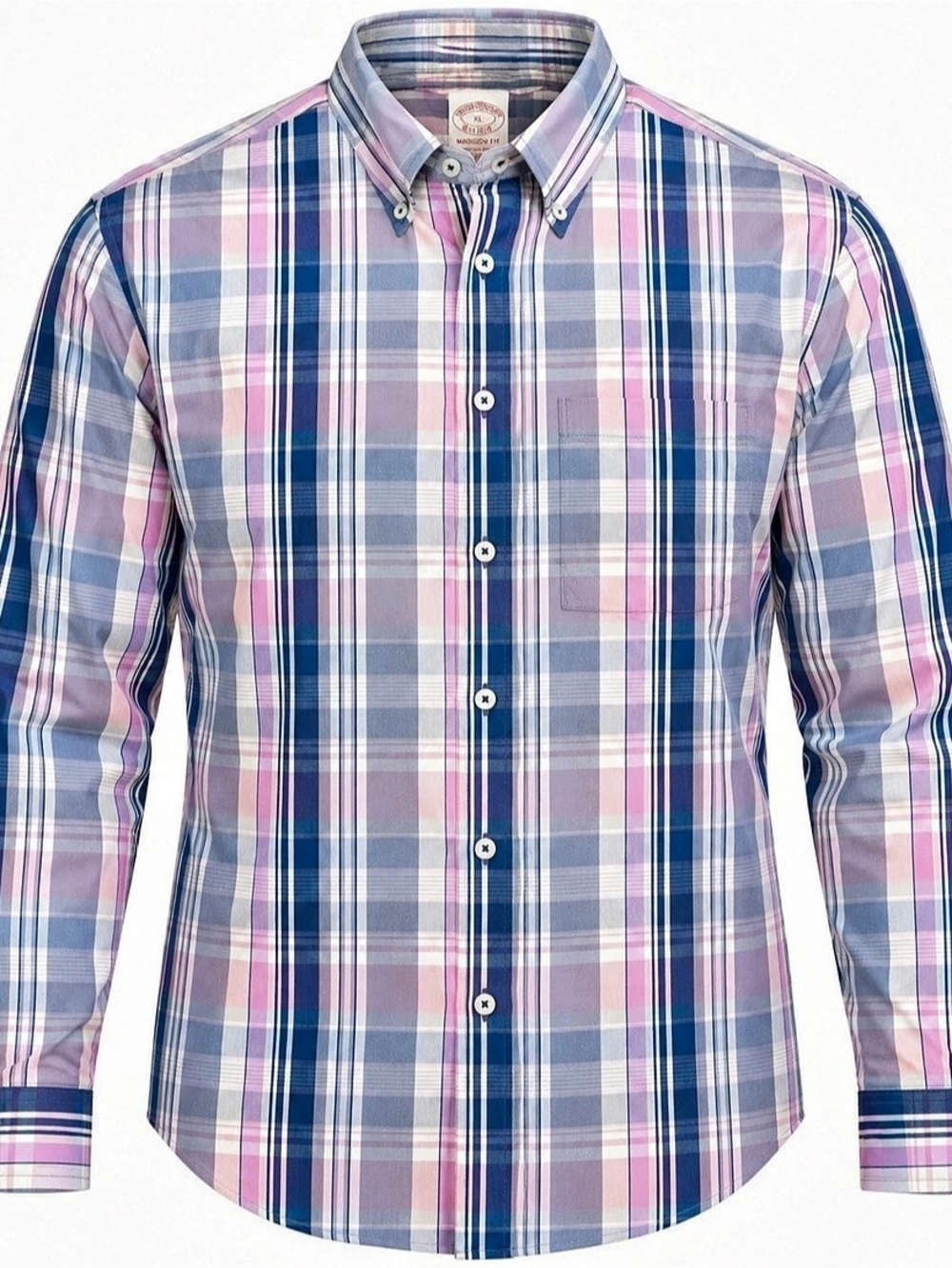 Brooks Brothers Madison Fit Men’s XL Plaid Button Down Shirt Pink Blue Purple